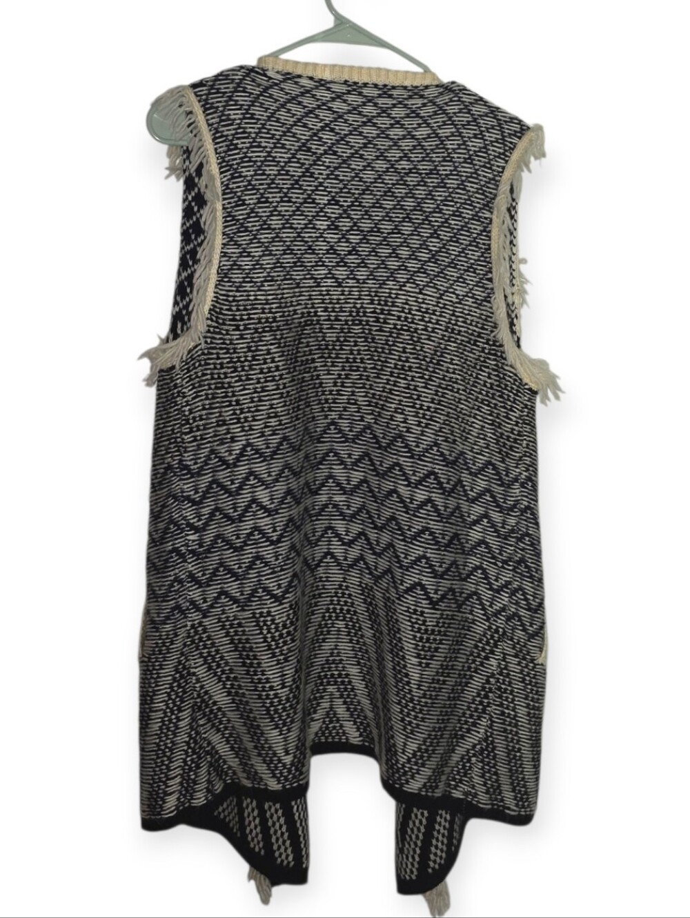 World Market Navy Cream Fringe Vest Cardigan One Size - Picture 4 of 5